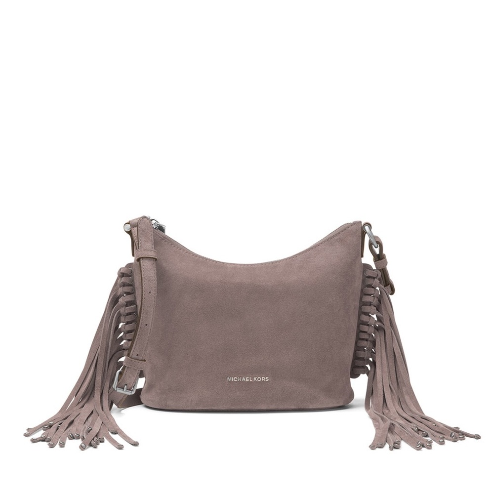 Michael Kors “Billy” suede messenger bag w/ fringe